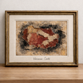 Abstract artwork on wooden shelf