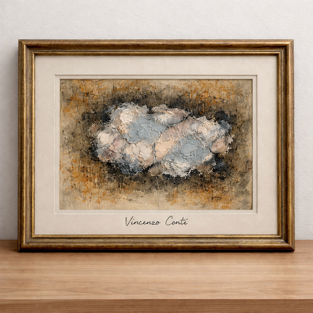 Abstract composition in textured gold frame