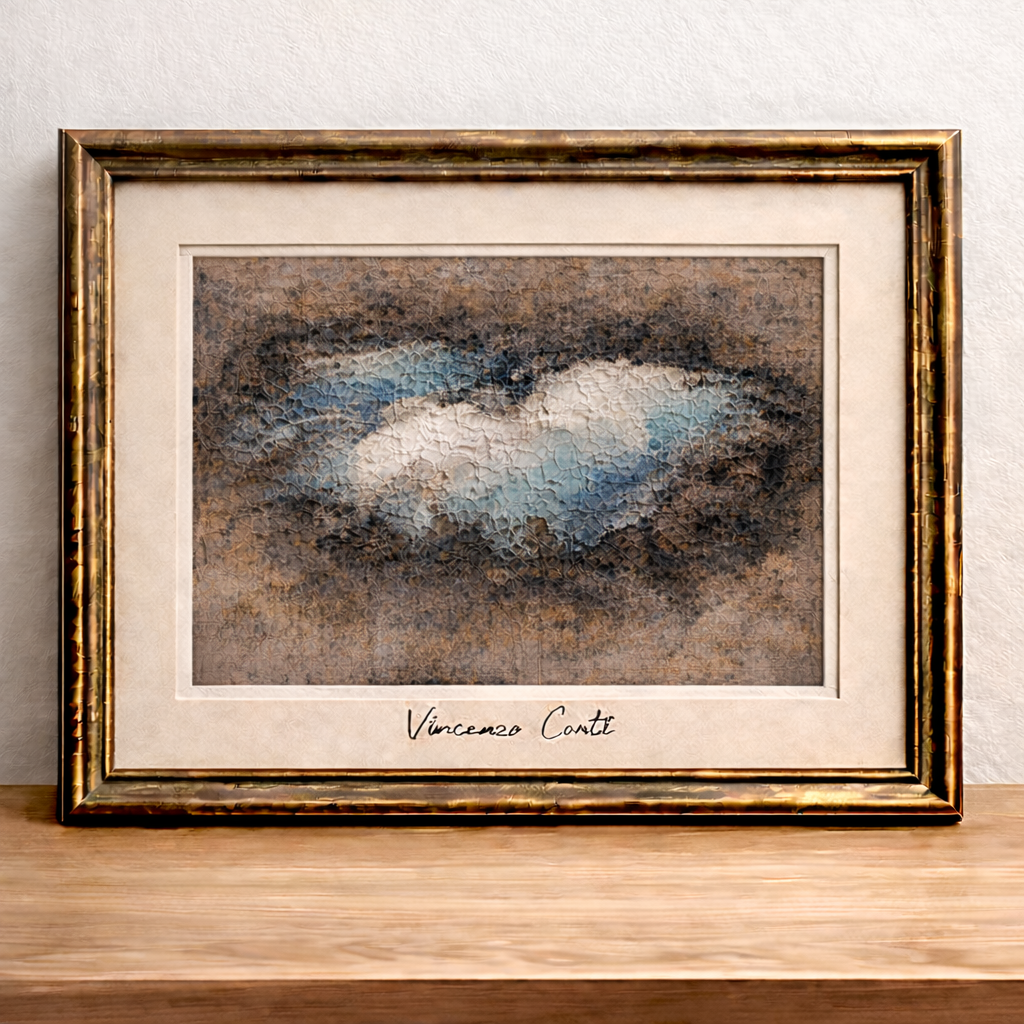 Abstract painting with blue and white